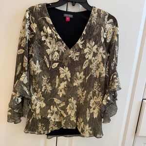 Vince Camuto Black and Gold Floral Blouse